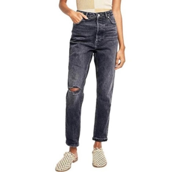Zuri distressed high waisted Mom Jean in Grey Dusty  Roads Free People - Picture 1 of 11